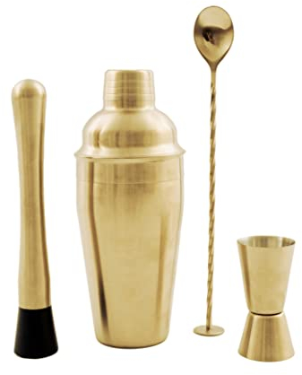 Point-Virgule kit Cocktail Complet avec Shaker Cocktail, doseur Cocktail, cuillère Cocktail, Pilon à Cocktail, doré