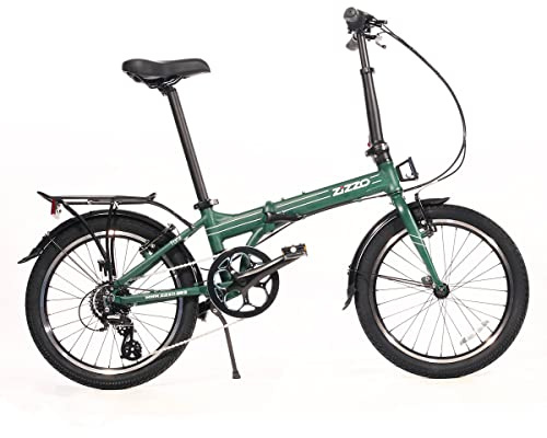 ZiZZO Forte Heavy Duty Folding Bike-Lightweight Aluminum Frame Genuine Shimano 20-Inch Folding Bike with Fenders, Rack and 300 lbs Weight Limit (8-Speed Forest Green)…
