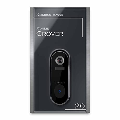 Edles Klingelschild für Tmezon Smart Home Video Türklingel - personalisiertes Namensschild aus Edelstahl und Acrylglas | kompatibel mit Tmezon Klingel - hochwertige Funkklingel Klingelplatte…