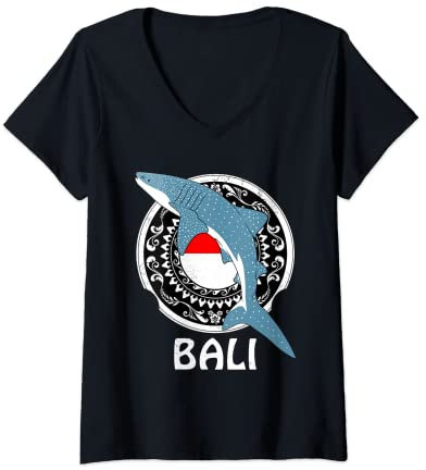 Womens Whale Shark Dive Bali Flag of Indonesia V-Neck T-Shirt