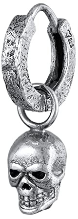 Kuzzoi Herren-Ohrring Creole (12mm) rund mit Totenkopf Anhänger für den Mann, 1 Stück Ohrhänger aus 925 Sterling Silber oxidiert, Biker Skull Schmuck