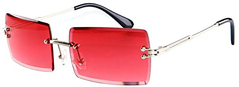 YUELUQU Retro Rahmenlose Sonnenbrille für Damen Herren Mode Retro Rechteck Brille Quadratische durchsichtige Sonnenbrille