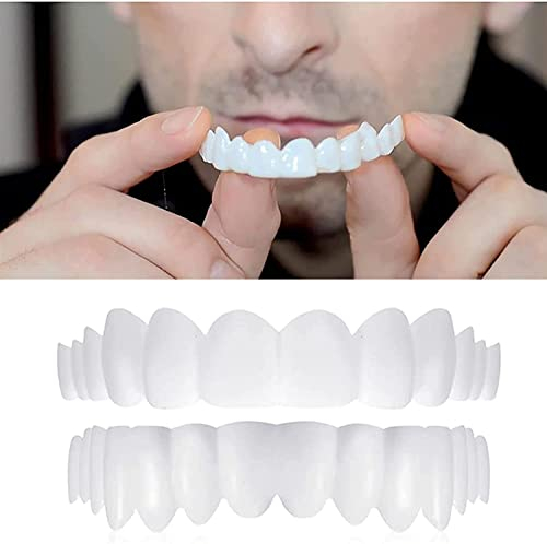 Giural 2 Paar Veneers Zähne Oben und Unten, Zähne zum Aufstecken, Zahnspangen Künstliche Zähne, Aufhellung Zahnersatz, Falsche Zähne Temporäre Bleaching Reparatur Kit für Männer und Frauen