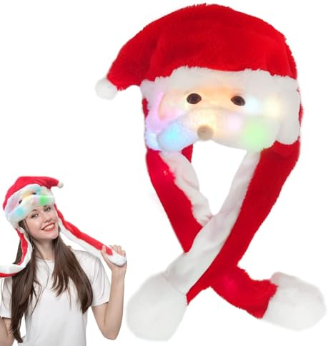 TaimeiMao Weihnachtsmütze Plüsch, Weihnachten Partyhut LED mit Beweglichen Ohren & Bart, Lustige Mütze Tolles Geschenk für Kinder Mädchen Freundin, Kostüm für Erwachsene & Kinder