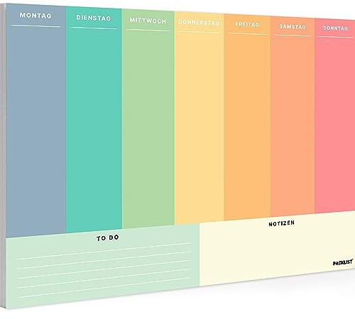 PACKLIST® Wochenplaner A4 Block – Undatierter Schreibtischplaner für 52 Wochen – 52 Blatt Abreißblock – PEFC-zertifiziertes Papier – Plastikfreie Verpackung