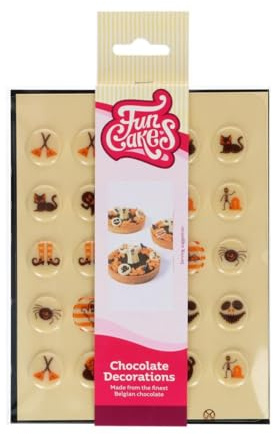 FunCakes Chocolate Decorations Schokofiguren, Halloween, 25 Stück | Schokolade-Dekorationen, gebrauchsfertig für Tortendekoration, Perfekt für Cupcakes, Muffins und mehr, Edible Decorations