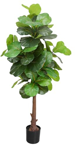 LUWENER Feigenbaum, künstlicher Ficus-Lyrata-Pflanzenbaum mit 86 Blättern, Ficus-Seidenpflanze, künstliche Bäume für Büro, Innen- und Außenbereich, Garten, Wohnzimmer, Heimdekoration (1 Stück)