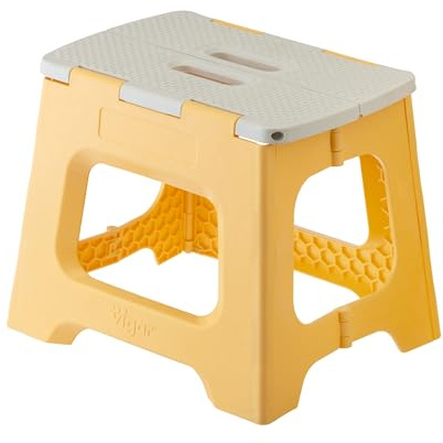 Vigar Taburete Plegable Portatil Compacto para Adultos, 27 cm Antideslizante, Silla Banco Banqueta Asiento para Casa, Cocina, Baño, Dormitorio, Oficina, Camping, Salón, Armario, hasta 150 kg, Amarillo