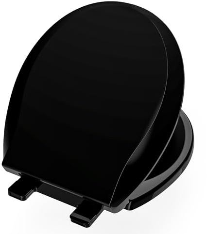 Aünsffer Black Toilet Seat Round 16.5 Inch, Toilet Lid Slow Close No- Noise Quiet Close, Easy Installation & Stay Clean, PP Material Safe, Black