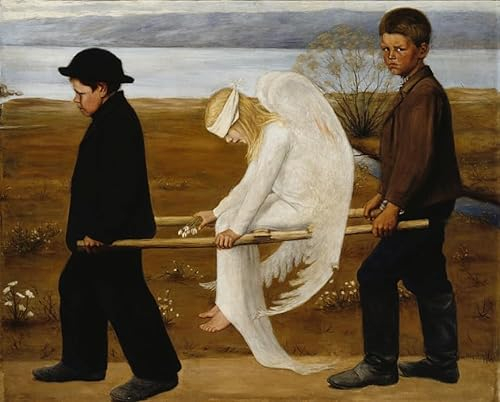 MSTECO Ölgemälde Leinwandbilder Bild Kunst Leinwand Malerei Der Verwundete Engel Von Simberg für Wanddekoration 60x90cm