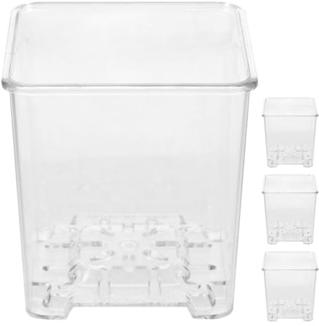 VANZACK Pots à Orchidées en Acrylique Transparent pour Favoriser la Croissance des Plantes Lot de 4 Jardinières Ventilées Faciles à Contrôler Le Développement