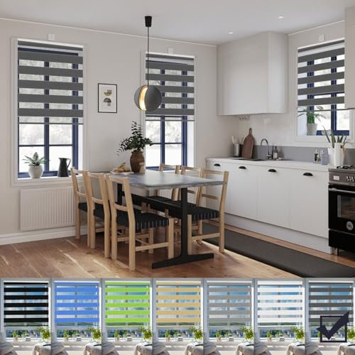 Verdunkelungsrollo Klemmfix 60 x 200 cm Hitzeschutz Energiesparend Verdunkelung Rollos Sichtschutz Inkl. Zubehör für Fenster Und Tür, Dunkelgrau