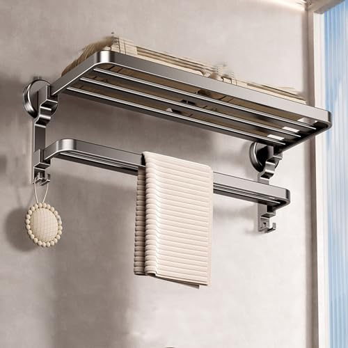 Toallero sin taladros: toallero de baño, Estante de Ducha montado en la Pared, toallero Plegable, toallero de Pared, Bandeja de Aluminio Espacial, toallero con Ventosa