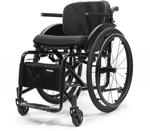 Sportrollstuhl,Tragbarer Klapprollstuhl, Leichtgewicht-Rollstuhl aus Aluminiumlegierung, Selbstangetriebener Rollstuhl mit Armlehne,Premium Transportrollstuhl,Belastung 100 kg(Seat width 40cm/15.7in,B