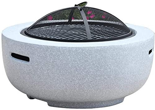 XZHOOQP Feuerstellen für Gärten und Terrassen, Feuerschalen für den Garten im Freien mit Grillrosten und Netzabdeckungen, runde Tischplatten zum Abstellen von Getränken und Grillzubehör