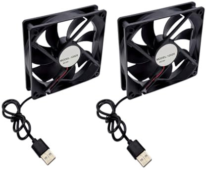 JZK Lot de 2 ventilateurs USB 120 x 120 x 25 mm DC 12 V 12 cm 0,08 A 1500 tr/min 12025 Roulement coulissant silencieux DC 120 mm pour machine à glace, radiateur soufflant, refroidisseur, ventilateur