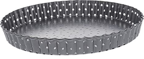 Amosfun Teglia Pizza Microforata in Acciaio Carbonio con Fondo Rimovibile Antiadente per Crostate Torte e Quiche Facile da Pulire e Resistente