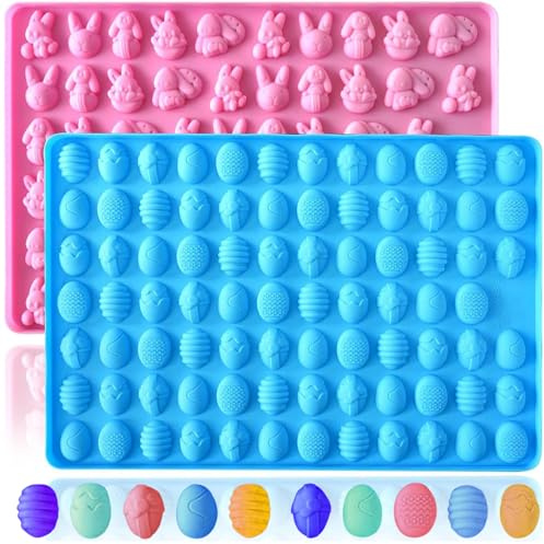 VICDUEKG 2 Stück Schokoladenformen Silikonformen Ostern 83 Hohlräume Osterei Silikonform 58 Hohlräume Osterhase Backform Pralinenform Eier Hase Schokolade Form für DIY Schokolade Süßigkeiten Gelee