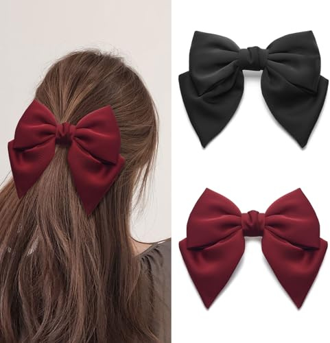 ZOUIQSS 2 Stück große Haarspangen mit Schleife, französische Haarspangen mit Schleife für dickes und feines Haar, Accessoires für Frauen und Mädchen(Black+Red)