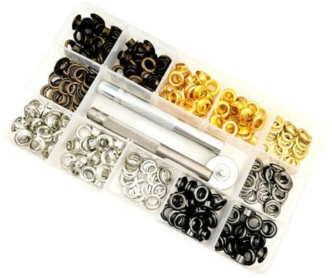 QUEENYARD Ösen mit Stanzwerkzeug, Metallösen, 6 mm, 4 Farben, für Planen, Ledergürtel, Kleidung, 200 Stück