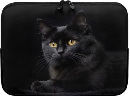 Showudesigns Black Cat Laptop Sleeve for Women: 15 inch Portable Accessory Bag for Travel, Business, School, Work, Outdoor Activities