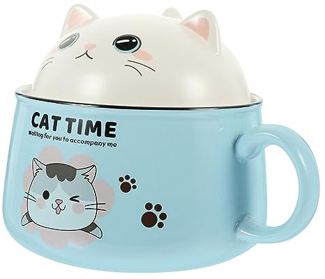 MAGICLULU Bol à Ramen Avec Couvercle Et Poignée 1020 Ml En Céramique Bol De Nouilles Instantanées Pour Usage Quotidien Motif Chat Mignon La Cuisine Et Repas En Famille