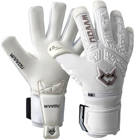 WVVOU Torwarthandschuhe Kinder und Herren, Profi Fußballhandschuhe mit 5 Abnehmbare Fingersaves (Fingerschutze), 4+3mm Latex für Gecko Grip, Silikon-Schlagbereich,Größe 6-11