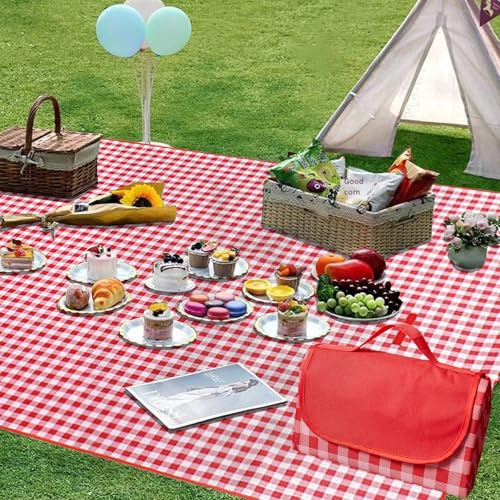 DAZZTIME Couverture de Pique-Nique,Couverture de Plage 200x200cm,Tapis De Plage,Tapis Pique Nique Pliable avec Poignée,Lavable en Machine,pour Camping,Jardin,Extérieur