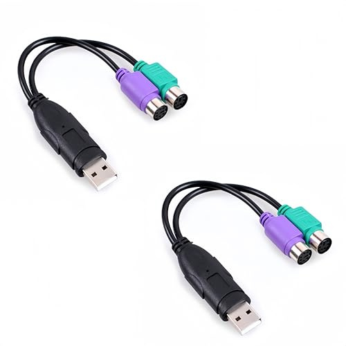 Confezione da 2 adattatori da PS2 a USB, convertitore da tastiera PS/2 a USB, cavo da 7,44 pollici con chip IC integrato, compatibile con mouse e tastiera PS2, adattatore USB Plug and Play per PC