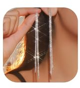 Diamante Earrings Silver Rhinestone Tassel Earrings Long Dangle Chandelier Drop Statement for Women Party Wedding Evening