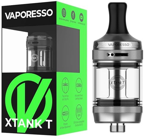 Vaporesso XTank T Tank (3ml)‌ -Atomizador de 22.4mm diámetro con carga superior Compatible con resistencias GTX (0.6Ω/1.2Ω) Para vapeo MTL/DTL No Nicotine (Plata)