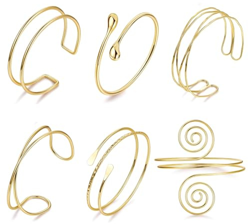 Kunaxku 6PCS Oberarmreif Silber Set Oberarmreif Armreif mit 6 Silbernen Armreifen,Verstellbar und Minimalistisch,Boho Armreif Silber 925 Damen,Wickelarmband Damen,Sterling Silber 925