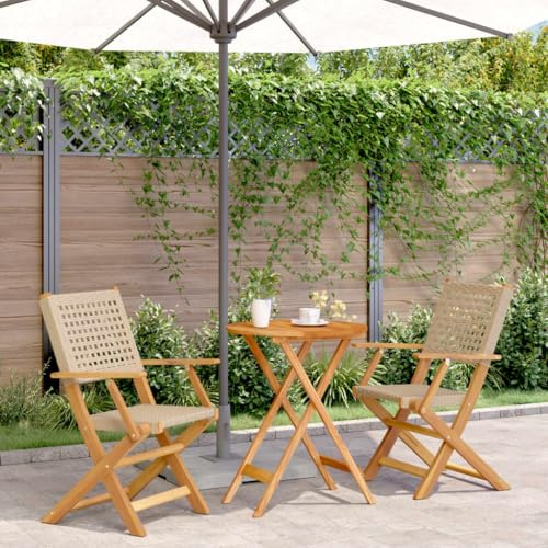 GCHDHAPB Outdoor-Möbel-Sets - 3-teiliges Bistro-Set Beige Polyrattan und Massivholz
