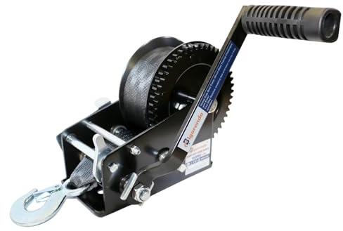 Hand Winch, Boat Trailer Winch Hand Winch with 10M (33FT) Polyester Strap and Two-Way Ratchet, 3500LBS Pulling Capacity, Heavy Duty Manual Operated Hand Crank Winch for Trailer, Boat or ATV Towing