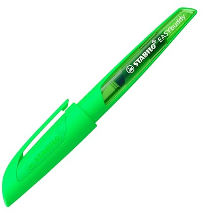 STABILO - Schulfüller mit Anfänger-Feder A - EASYbuddy NEON | neongrün, löschbar blau, inkl. Patrone