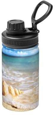 Bouteille d'eau isotherme à double paroi en acier inoxydable avec motif coquillages et vagues de l'océan pour boissons chaudes et froides - 355 ml