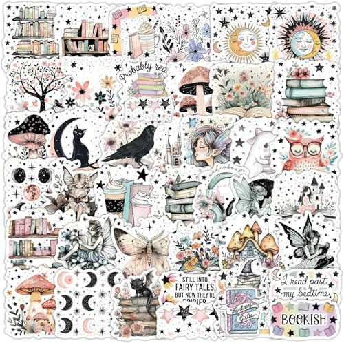 50 Pack Fantasy Book Stickers for Kindle, Laptop, Water Bottle - Waterproof Vinyl Booktok Stickers, Fairy & Bookish Decals for Journal, Skateboard, Luggage, MacBook, Teen Gifts