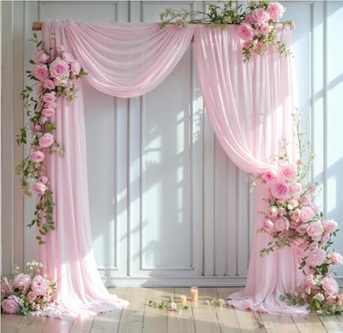 2 Pieces,Pink Chiffon Wedding Arch Draping Fabric, 19.7 Feet, Sheer Lightweight Semi-Transparent Panel for Wedding Ceremony, Bridal Shower, Birthday Party