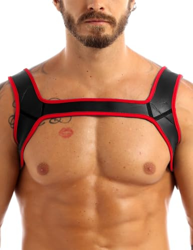 dPois män neopren axelbandage bröst sele axelskydd män bröstsele axelrem sportkläder fitness gym sport i svart blå, röd, M