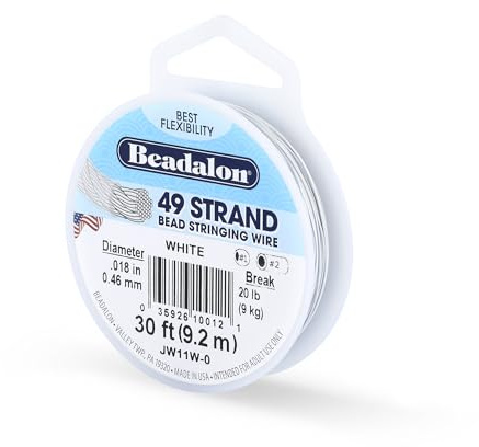 Beadalon 49 Strand Stainless Steel Beading Wire, White - .018in/0.46mm