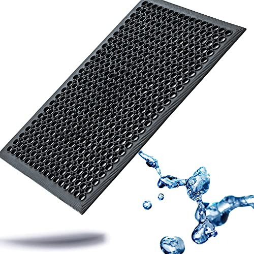 Kerafactum Fußmatte gelochte Fussmatte Fußabtreter Outdoor Teppich Antirutschmatte Schmutzfangmatte | Schwarze Matte Gummimatte Gummi Schuhmatte gelocht | Schuhabstreifer für Aussenbereich 90x60 cm