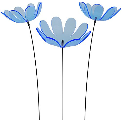 SUNPLAY Sonnenfänger Ringelblume in BLAU, 3 Stück zu je 15 cm Durchmesser im Set + 70 cm Schwingstäbe