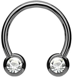 beyoutifulthings Hufeisen-Ring 2 ZIRKONIA Universal-Piercing Brust Nippel Nase Septum Ohr Helix Cartilage Edelstahl Bunt 1,2/1,6mm 10/12mm