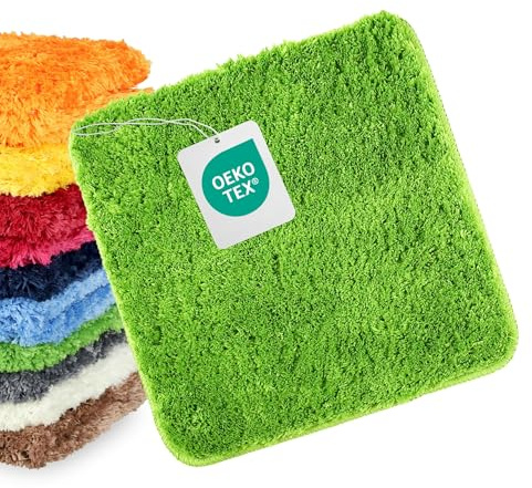 WohnDirect Badematte 45x45 cm ohne Ausschnitt Grün – Kleiner Badteppich Quadratisch & rutschfest, Flauschiger Badvorleger, Waschbar, für Gäste-WC & Fußbodenheizung