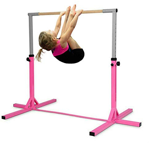 Saiao Barra de gimnasia para niños, ajustable, horizontal, equipo de entrenamiento para gimnasio en casa (rosa)