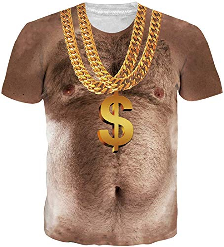 Loveternal Pecho Peludo T-Shirt Hombre 3D Estampado Gráfico Verano Ocasional Manga Corta Hairy Chest Tops S
