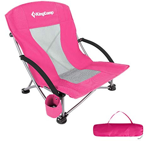 KingCamp Strand Liege Stuhl Camping Klapp Falt Sessel Niedrig Garten Stahl 136kg Rose Red