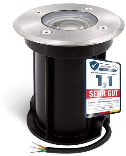 linovum BORU Bodeneinbaustrahler silber rund IP67 GU10 3W neutralweiß | Befahrbarer Bodenstrahler bis 500kg - neutralweiß, für Terrasse, Balkon & Garten, inkl. Einbaudose, IP67, inkl. GU10 LED