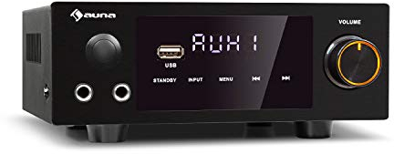 Auna AMP-2 DG - Amplificatore Stereo Hi-Fi, 2 x 50 Watt RMS, Bluetooth, 2 x Digital-in: Ottico & Coassiale, USB, Ingressi AUX e Dvd, Regolazioni: Bassi, Alti, Balance, Eco, Display LED, Nero