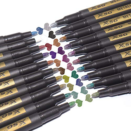ABEIER Metallic Marker Stifte,20 Farben Metallischen Stift Pens,Gold Metallischen Stift set für schwarzes Papier,Steinmalerei, gästebuch,Kartenherstellung,Scrapbooking,Handwerk, zum Metall,Holz